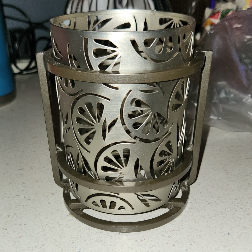 Metal Cutout Lantern Candle Holder - Bronze